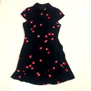 Kate Spade 2 Dress Black & Red Floral Ruffle Cap Sleeve Zipper back Excellent